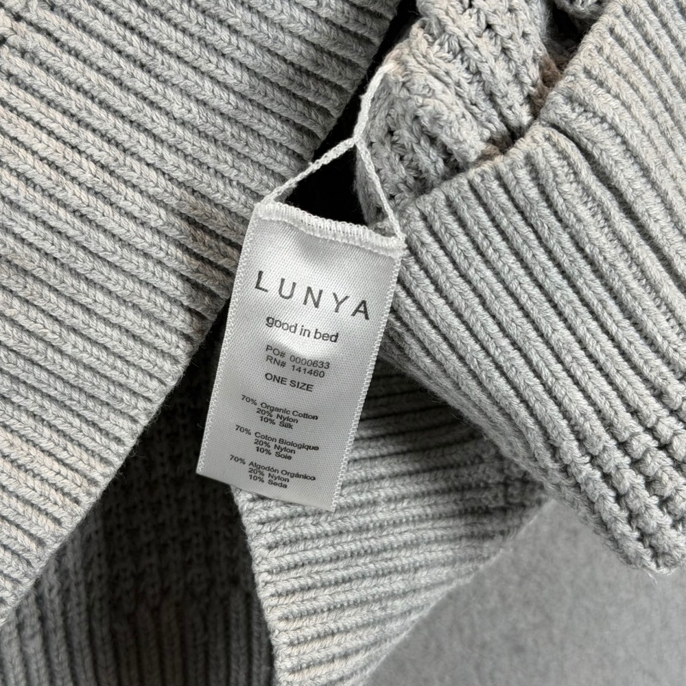 Lunya Good In Bed Organic Cotton Silk Waffle Knit Henley Sweater Grey XS/S - Picture 7 of 9